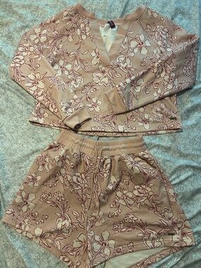 Adore Me Pink Ribbed Trim Floral Loungewear Set